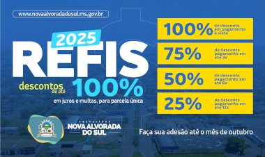 Prefeitura de Nova Alvorada do Sul lança o Refis 2025 com descontos de até 100% em juros e multas